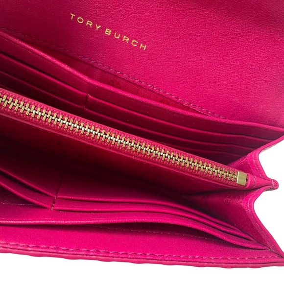 Tory Burch Marion Continental Wallet Embossed Fuschia Leather Envelope Long Pink - Picture 5 of 6